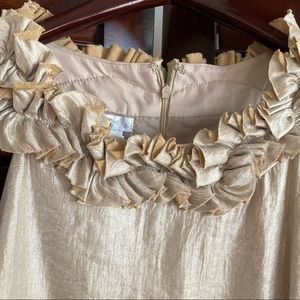 London Times Gold Ruffle Neck Sleeveless Dress